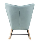 Mid Century Fabric Rocker Chair with Wood Legs and Patchwork Linen