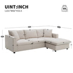 L-shaped Polyester Fabric Couch Set with 2 Free Pillows and Convertible Ottoman