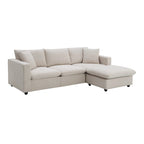 L-shaped Polyester Fabric Couch Set with 2 Free Pillows and Convertible Ottoman