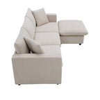 L-shaped Polyester Fabric Couch Set with 2 Free Pillows and Convertible Ottoman