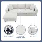 L-shaped Polyester Fabric Couch Set with 2 Free Pillows and Convertible Ottoman