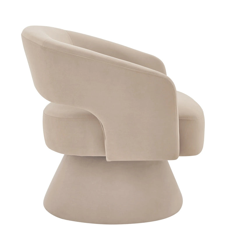 Modern Swivel Barrel Chair, Upholstered Velvet Round Accent Chairs,360 Degree Comfy Swivel Chair with Open Backrest
