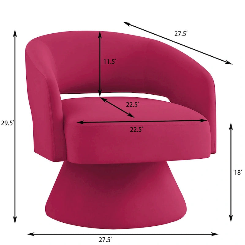 Modern Swivel Barrel Chair, Upholstered Velvet Round Accent Chairs,360 Degree Comfy Swivel Chair with Open Backrest