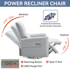 Leatheraire Swivel and Rocker Power Recliner Chair, Heavy Duty Motion Mechanism with USB and Type-C Ports