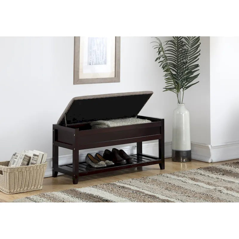Rouen Seating Bench with Shoe Storage, Espresso