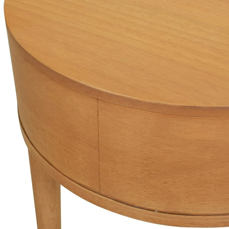 Cabana 18 Round Cane Rattan Storage Side Table, Natural Brown Oak Wood