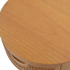 Cabana 18 Round Cane Rattan Storage Side Table, Natural Brown Oak Wood