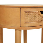 Cabana 18 Round Cane Rattan Storage Side Table, Natural Brown Oak Wood