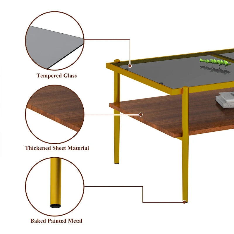 Coffee Table and End tables Set of 3, Tempered Glass Table with MDF layer, Modern Tables for Living Room , Gray Glass