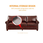 Classic 83 PU Leather Upholstered 3-Seater Sofa with Bottom Storage Box and Nailhead Decoration