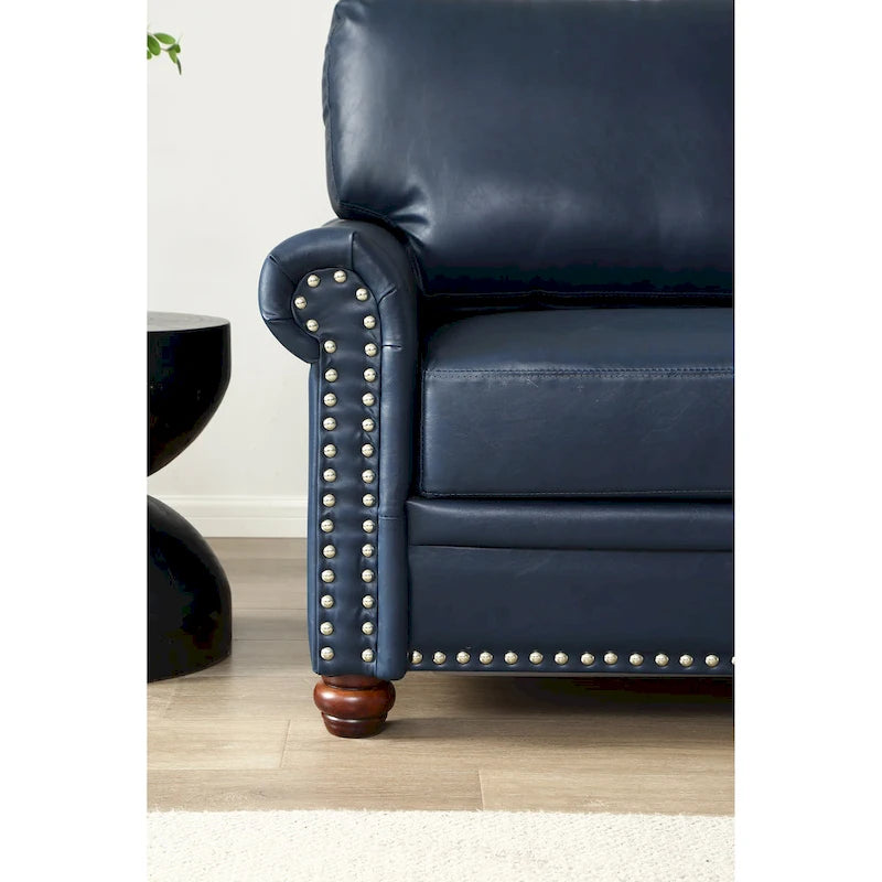 Classic 83 PU Leather Upholstered 3-Seater Sofa with Bottom Storage Box and Nailhead Decoration