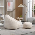 Beige Modern 40 Microfiber Accent Chair with Ottoman