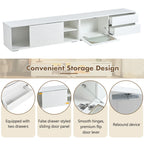 Modern TV Stand with Fluted Glass Door for TVs Up to 100, Media Console with Sliding Door & 2 Drawers