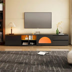 Modern TV Stand with Fluted Glass Door for TVs Up to 100, Media Console with Sliding Door & 2 Drawers