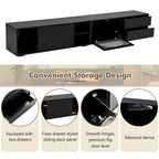 Modern TV Stand with Fluted Glass Door for TVs Up to 100, Media Console with Sliding Door & 2 Drawers