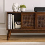 59 TV Stand with Open Shelves & Rattan Doors for 65 TVs