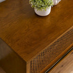 59 TV Stand with Open Shelves & Rattan Doors for 65 TVs