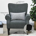 Dark Gray Modern 31.5 High Back Upholstered Arm Chair with Wood Legs