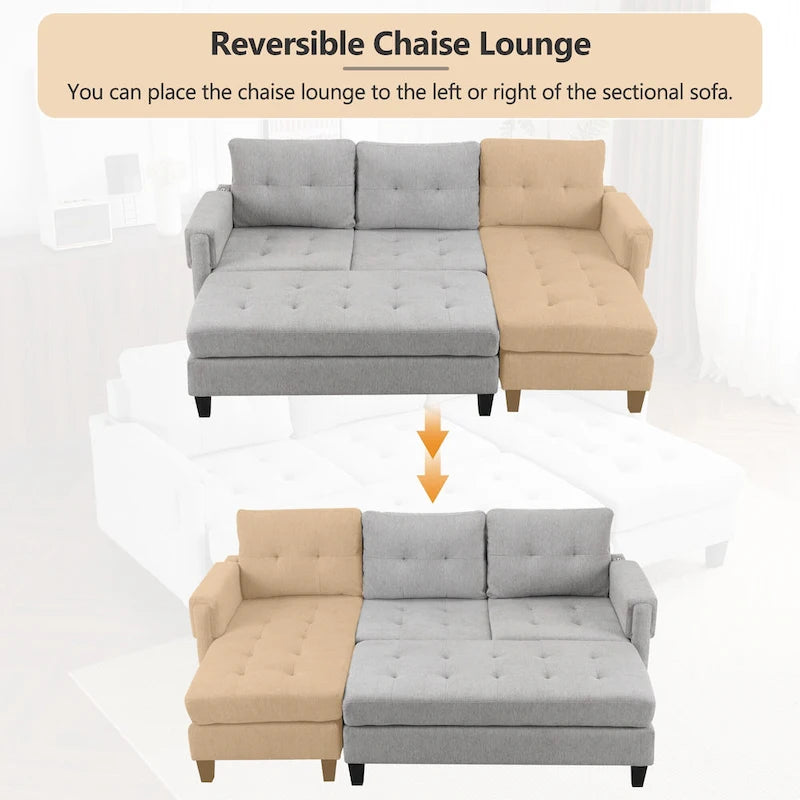 83.4inch L-shaped Sofa Sectional Couch Sofa Bed