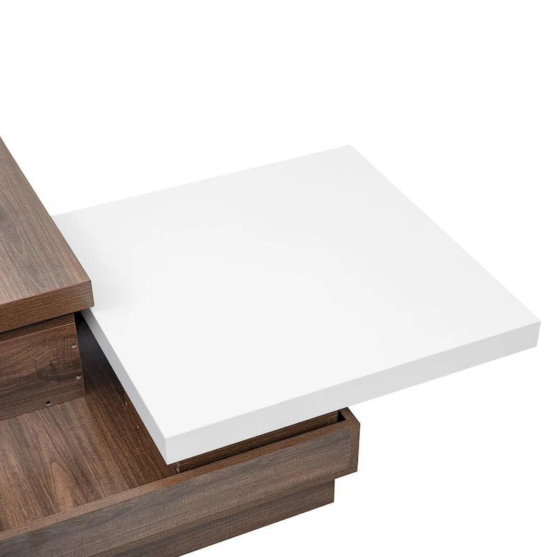 Rotatable Top Coffee Table, Modern Square Coffee Table with Wood Grain Design, 1 Hidden Storage Space for Living Room