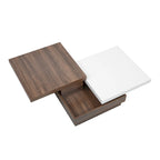 Rotatable Top Coffee Table, Modern Square Coffee Table with Wood Grain Design, 1 Hidden Storage Space for Living Room