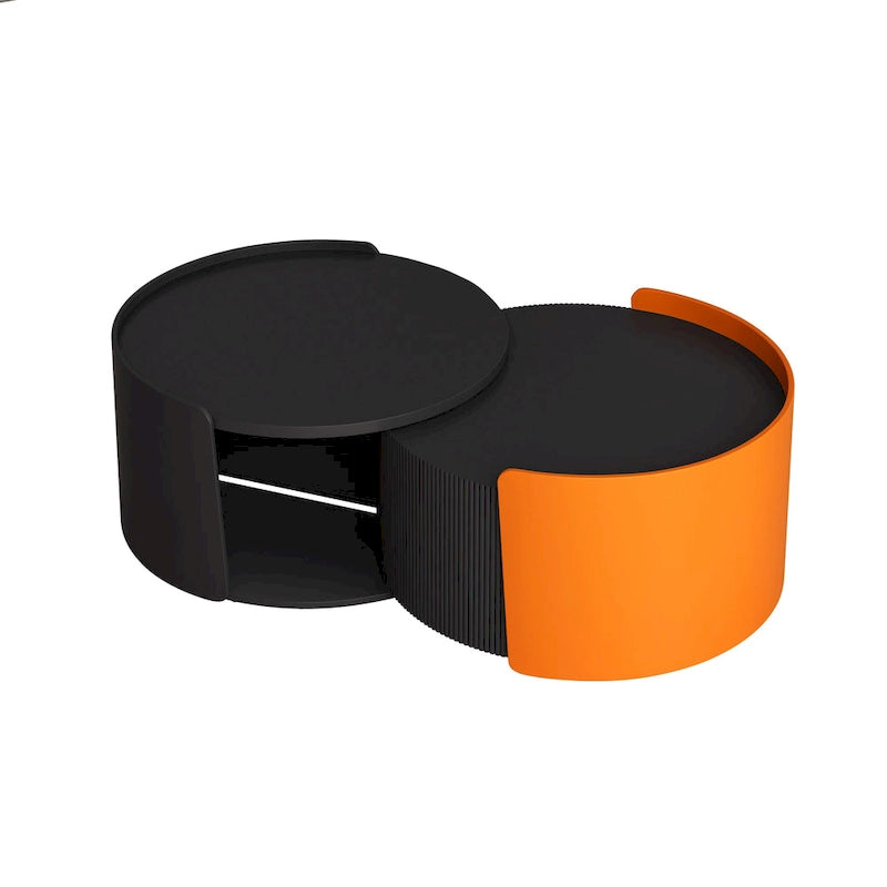 Nesting Coffee Table, Round Nesting Tables and End Tables for Small Space, Modern Side Tables with Extendable Sliding Tabletop