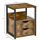 Industrial Side Table with 2 Drawers, Small End Table with Storage Shelf, Accent Sofa Table with Groove Handle and Metal Frame