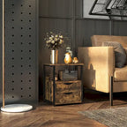 Industrial Side Table with 2 Drawers, Small End Table with Storage Shelf, Accent Sofa Table with Groove Handle and Metal Frame