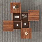 Square Marble Veneer Coffee Table Sliding Top with Storage in Walnut 39.4