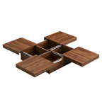 Square Marble Veneer Coffee Table Sliding Top with Storage in Walnut 39.4