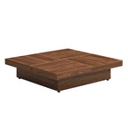 Square Marble Veneer Coffee Table Sliding Top with Storage in Walnut 39.4