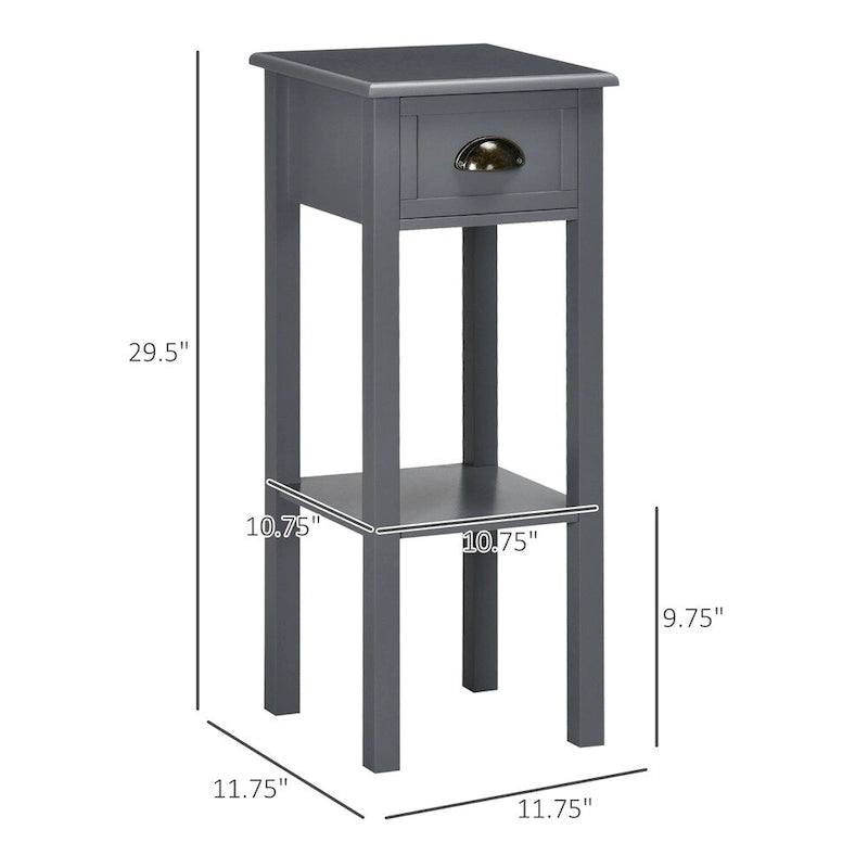 2-Tier Side Table with Drawer,Narrow End Table with Bottom Shelf