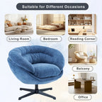 Chenille Upholstered 360 Swivel Club Chair/Accent Chair with Removable Cushion, Round Office Chair with Black Metal Base