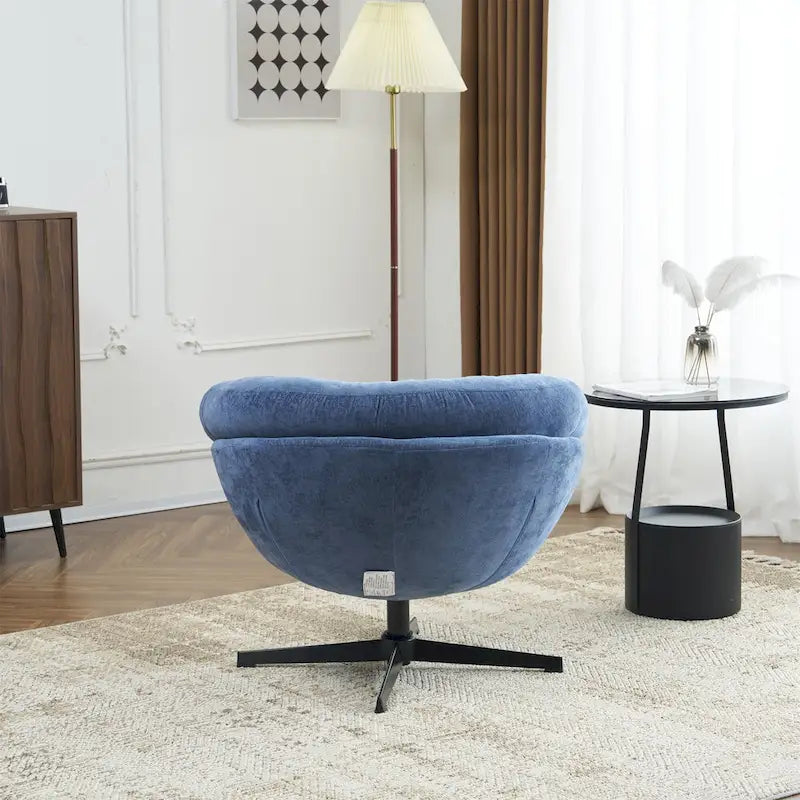Chenille Upholstered 360 Swivel Club Chair/Accent Chair with Removable Cushion, Round Office Chair with Black Metal Base