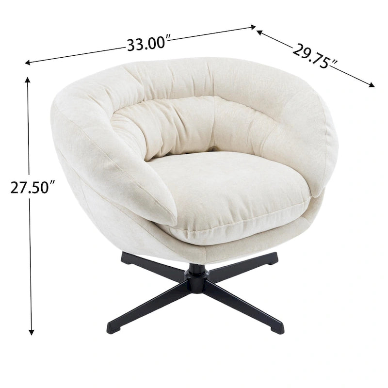 Chenille Upholstered 360 Swivel Club Chair/Accent Chair with Removable Cushion, Round Office Chair with Black Metal Base