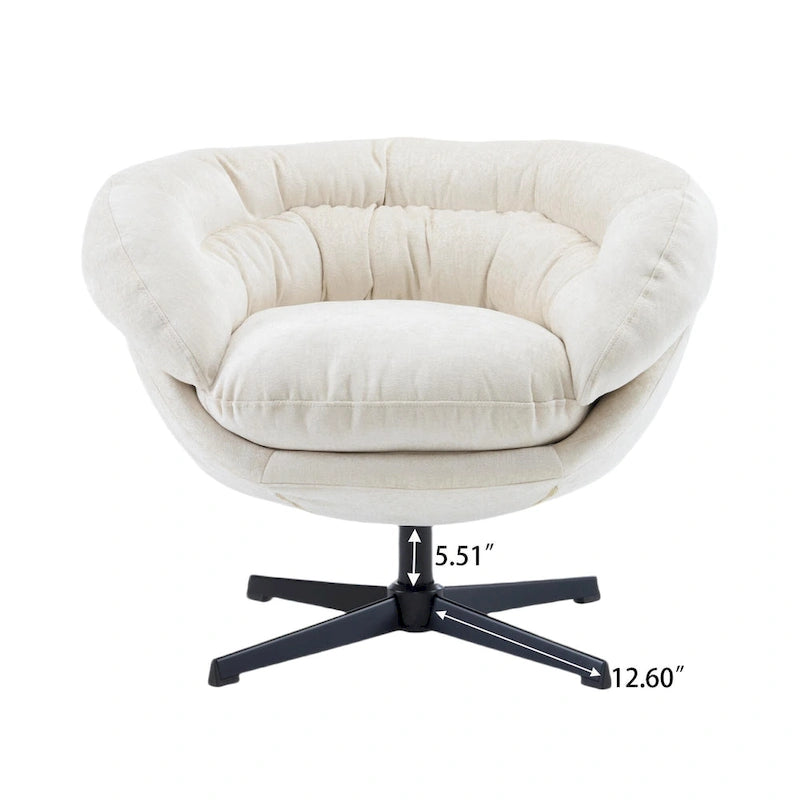 Chenille Upholstered 360 Swivel Club Chair/Accent Chair with Removable Cushion, Round Office Chair with Black Metal Base