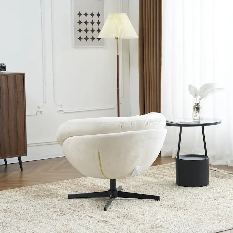 Chenille Upholstered 360 Swivel Club Chair/Accent Chair with Removable Cushion, Round Office Chair with Black Metal Base