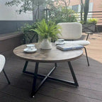 Round Coffee Table Wood Grain and Black Metal
