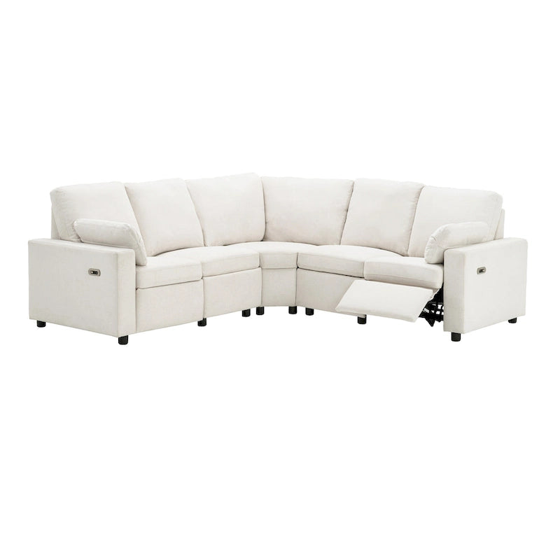 89 Power Recliner Sectional Sofa Home Theater Reclining Sofa with Two USB Ports, Two Storage Drawers for Living Room, Beige