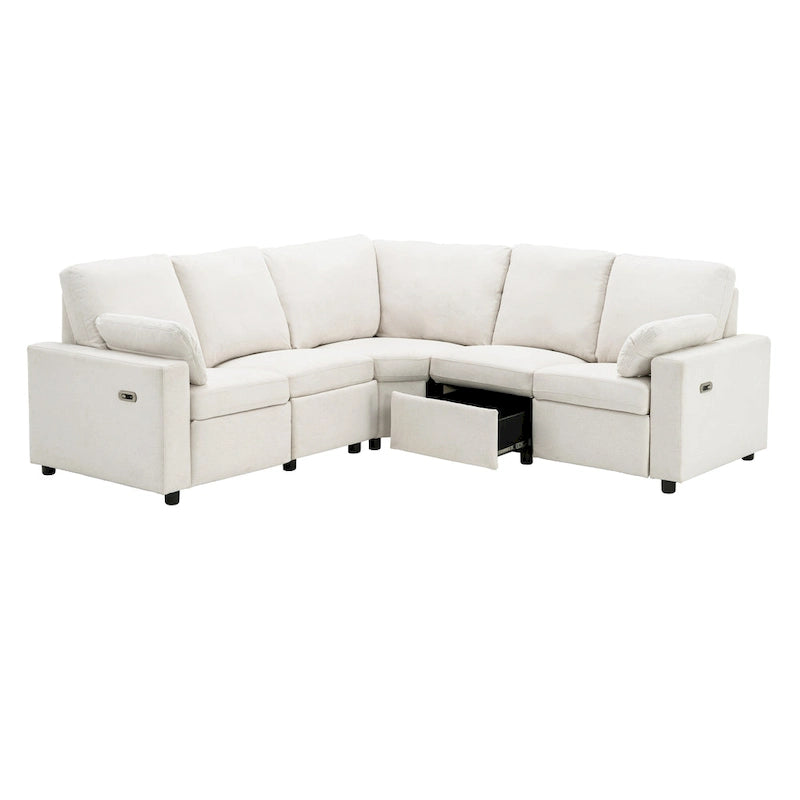 89 Power Recliner Sectional Sofa Home Theater Reclining Sofa with Two USB Ports, Two Storage Drawers for Living Room, Beige