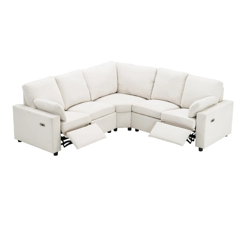 89 Power Recliner Sectional Sofa Home Theater Reclining Sofa with Two USB Ports, Two Storage Drawers for Living Room, Beige