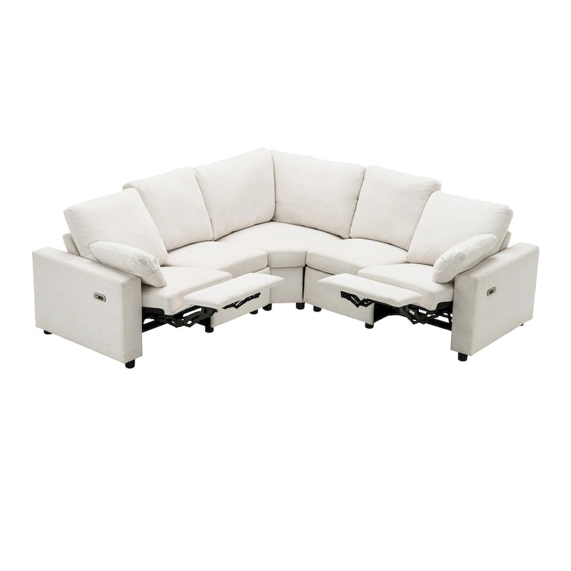 89 Power Recliner Sectional Sofa Home Theater Reclining Sofa with Two USB Ports, Two Storage Drawers for Living Room, Beige