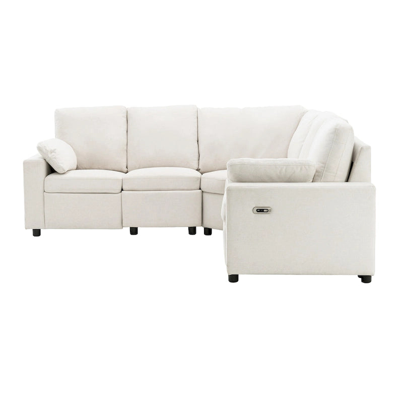 89 Power Recliner Sectional Sofa Home Theater Reclining Sofa with Two USB Ports, Two Storage Drawers for Living Room, Beige