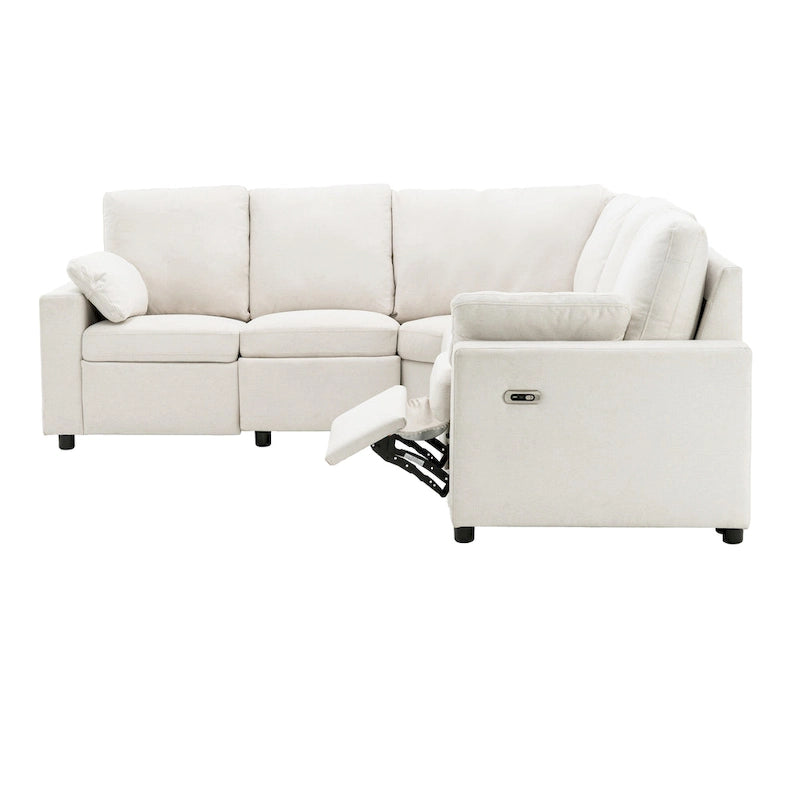 89 Power Recliner Sectional Sofa Home Theater Reclining Sofa with Two USB Ports, Two Storage Drawers for Living Room, Beige
