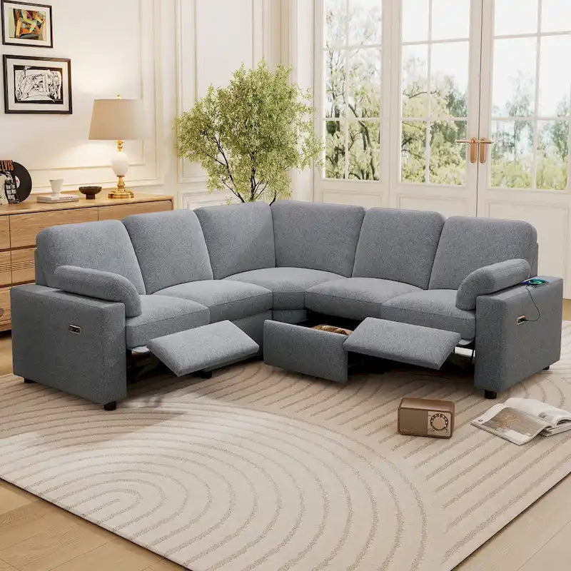 89 Power Recliner Sectional Sofa Home Theater Reclining Sofa with Two USB Ports, Two Storage Drawers for Living Room, Beige