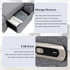 89 Power Recliner Sectional Sofa Home Theater Reclining Sofa with Two USB Ports, Two Storage Drawers for Living Room, Beige