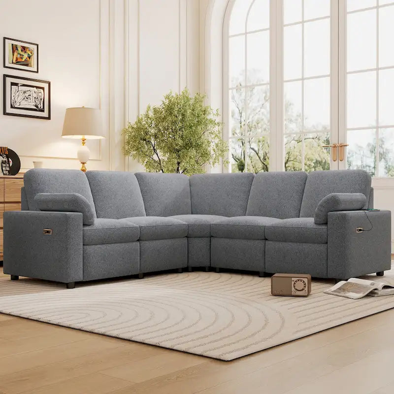 89 Power Recliner Sectional Sofa Home Theater Reclining Sofa with Two USB Ports, Two Storage Drawers for Living Room, Beige