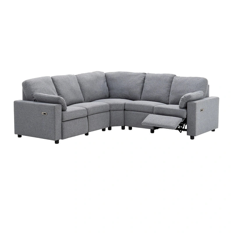89 Power Recliner Sectional Sofa Home Theater Reclining Sofa with Two USB Ports, Two Storage Drawers for Living Room, Beige