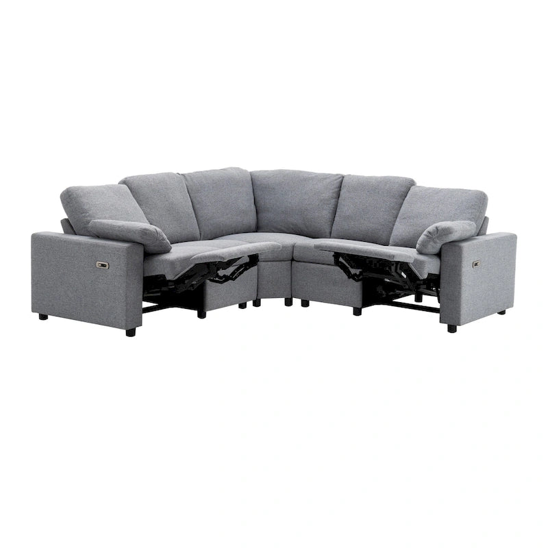 89 Power Recliner Sectional Sofa Home Theater Reclining Sofa with Two USB Ports, Two Storage Drawers for Living Room, Beige