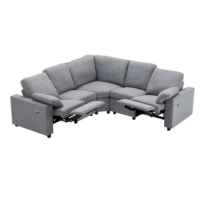 89 Power Recliner Sectional Sofa Home Theater Reclining Sofa with Two USB Ports, Two Storage Drawers for Living Room, Beige